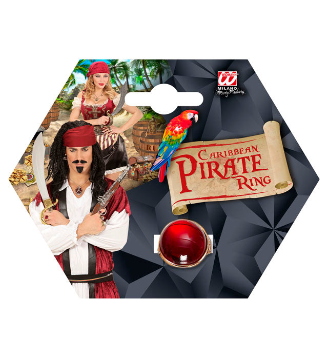 Goldener Piratenring mit rotem Stein als Fasnachtsschmuck