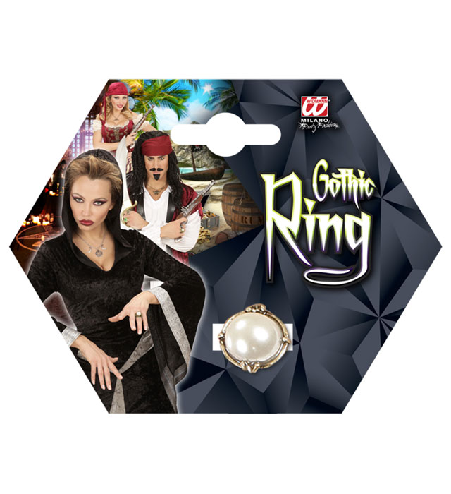 Goldener Ring mit weisser Perle auf neutralem Hintergrund