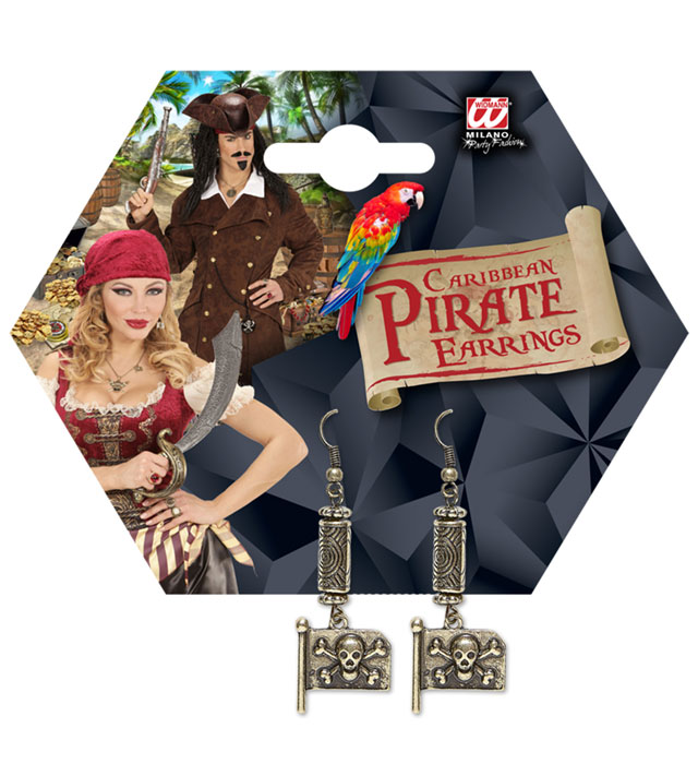 Ohrstecker mit schwarzer Piratenflagge und Totenkopf-Motiv