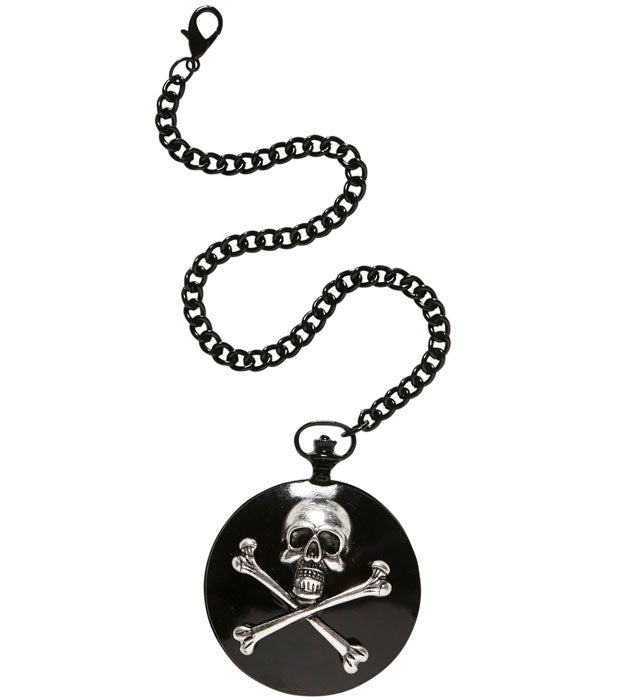 Piraten-Taschenuhr mit Totenkopf und gekreuzten Knochen an Kette