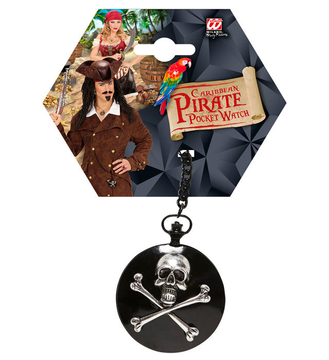 Piraten-Taschenuhr mit Totenkopf und gekreuzten Knochen an Kette