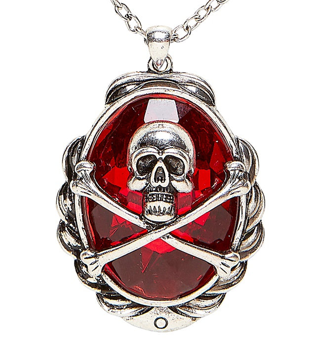 Rote Halskette mit Totenkopf und gekreuzten Knochen als Piraten-Accessoire