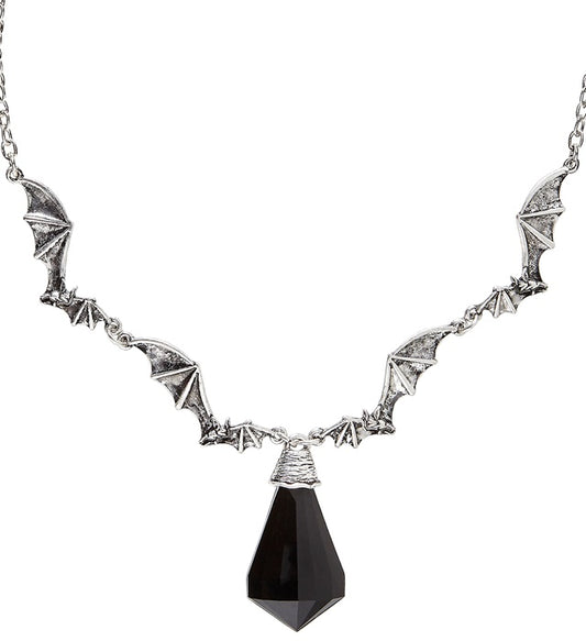 Halskette mit filigranem Fledermaus-Anhänger und schwarzem Schmuckstein