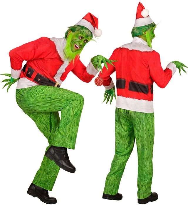Weihnachtsmonster Kostüm mit Mütze, Bart und Handschuhen auf weissem Hintergrund