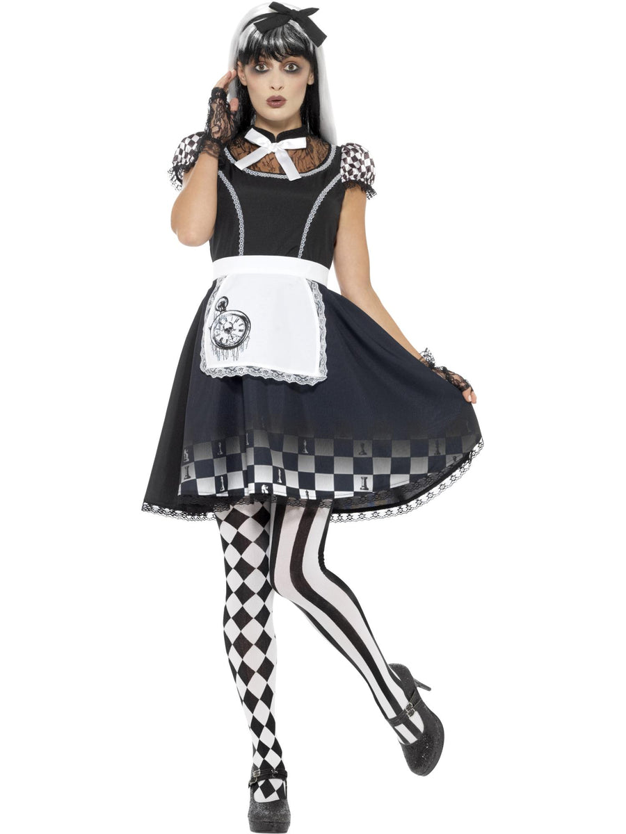 Smiffys Gothic Alice Kostuem fuer Damen in Schwarz mit Kleid, Schuerze und Stirnband – Produktansicht