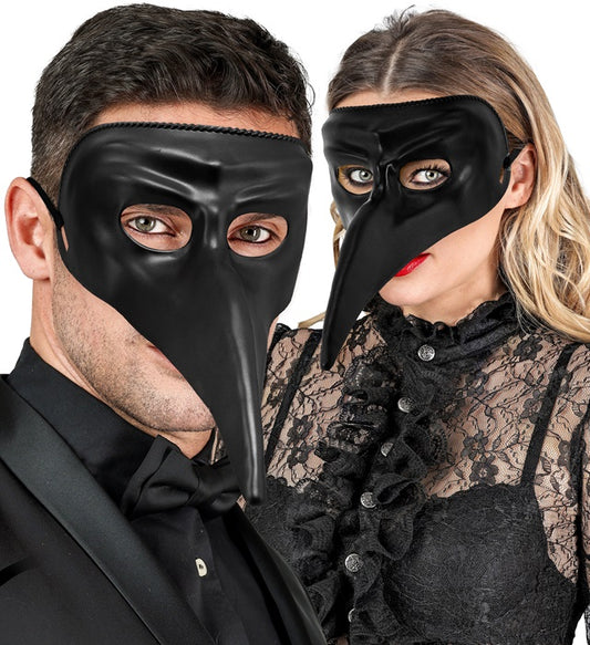 Schwarze venezianische Maske aus Kunststoff für Fasnacht