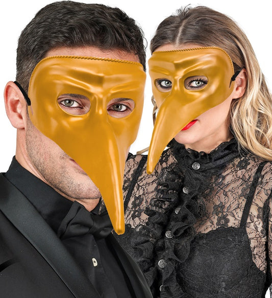 Goldene venezianische Maske aus Plastik für Fasnacht und Karneval