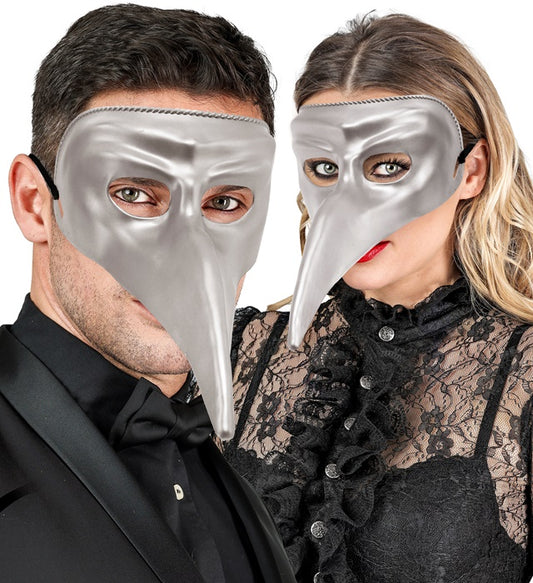 Silberne venezianische Maske aus Kunststoff mit filigranem Design