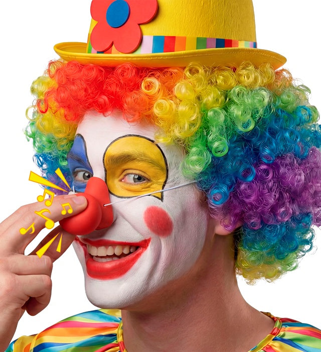 Rote Clownnase mit integriertem Soundeffekt auf weißem Hintergrund