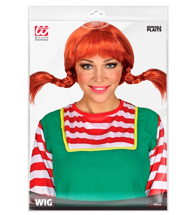 Lustige bunte Mädchen-Perücke mit modellierbaren Zöpfen für Fasnacht