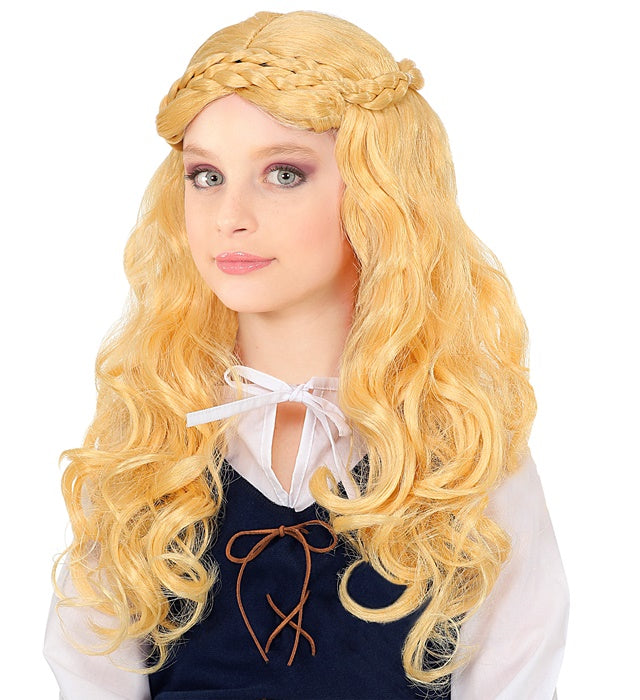 Mittelalter Magd Perücke naturbraun in Box für Fasnacht und Mottoparty