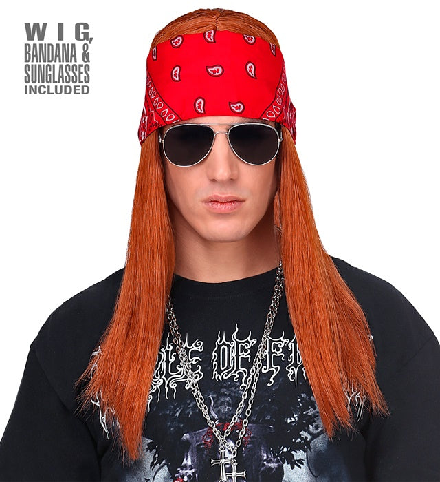 Perücke mit rotem Bandana und schwarzer Sonnenbrille im Fasnachts-Look