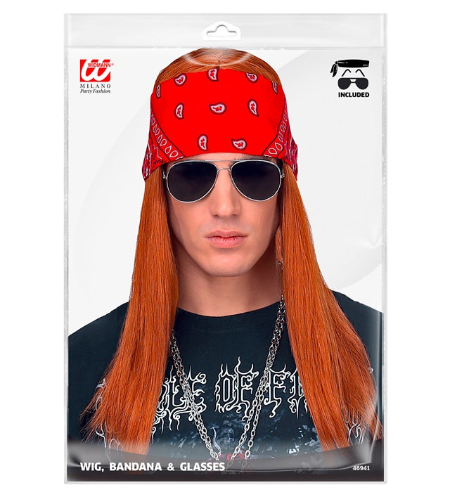 Perücke mit rotem Bandana und schwarzer Sonnenbrille im Fasnachts-Look