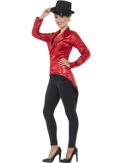 Smiffys PARTY rote Sequin Tailcoat Jacket für Damen – Seitenansicht
