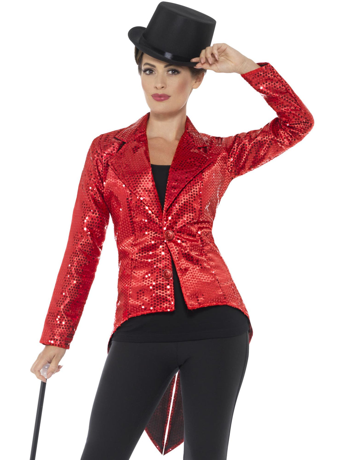 Smiffys PARTY rote Sequin Tailcoat Jacket für Damen – Produktansicht