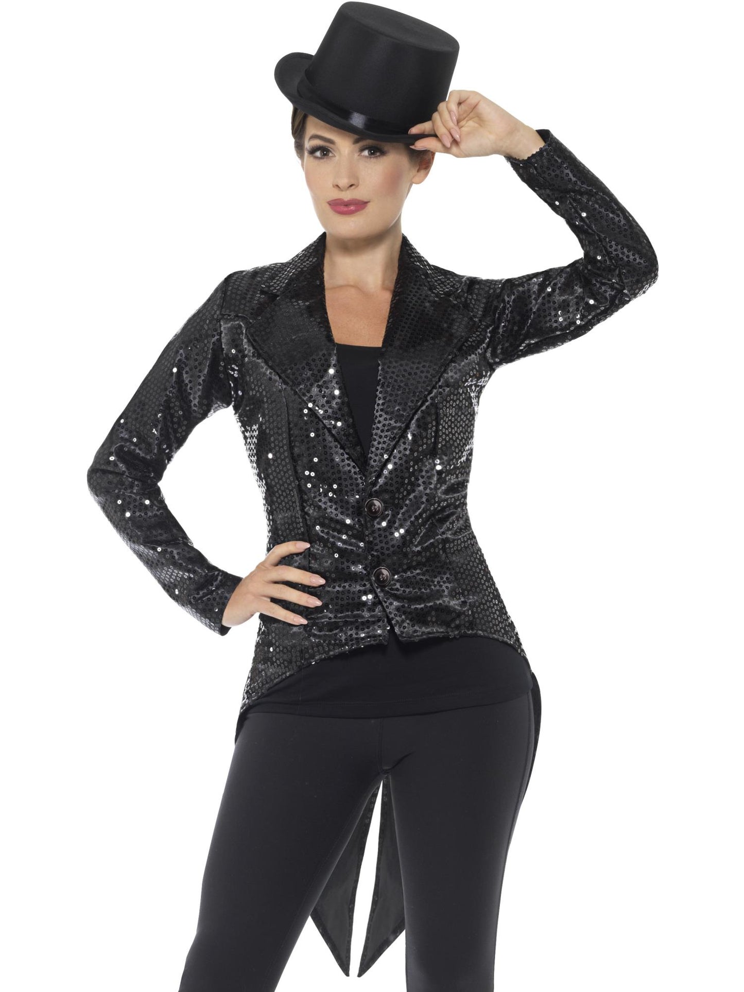 Smiffys PARTY Sequin Tailcoat Jacket, Ladies, Black CS für Damen
