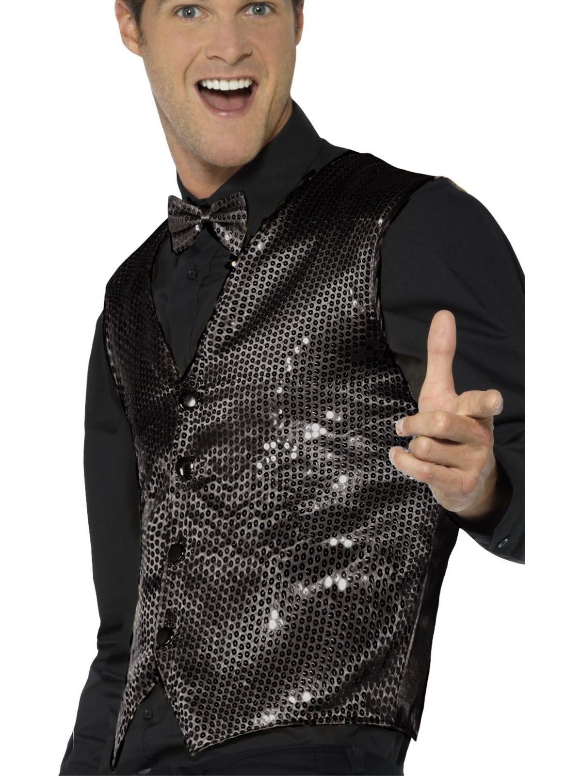 Smiffys PARTY Sequin Waistcoat, Black CS für Unisex