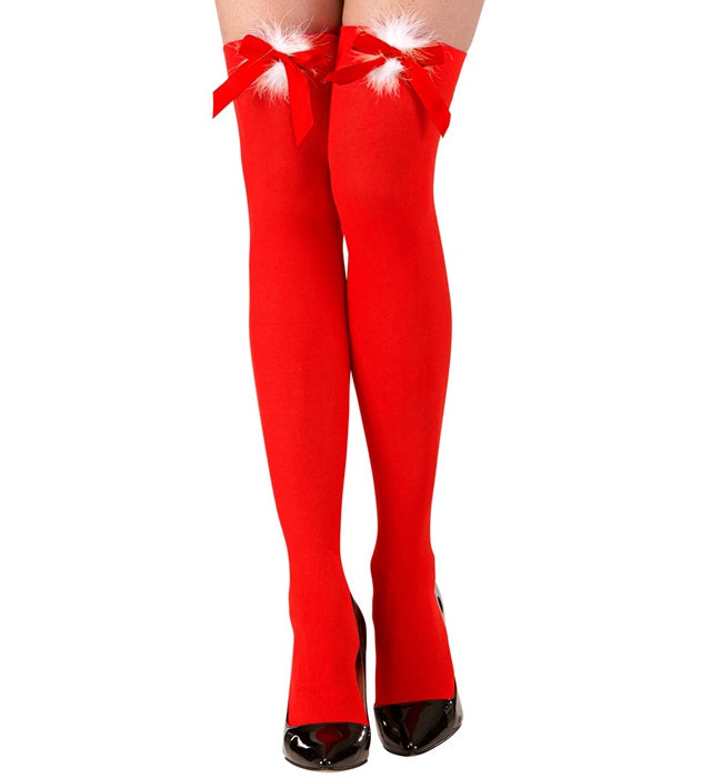 Halterlose rote Strümpfe Miss Santa 70 DEN für Fasnacht und Karneval