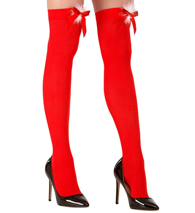 Halterlose rote Strümpfe Miss Santa 70 DEN für Fasnacht und Karneval