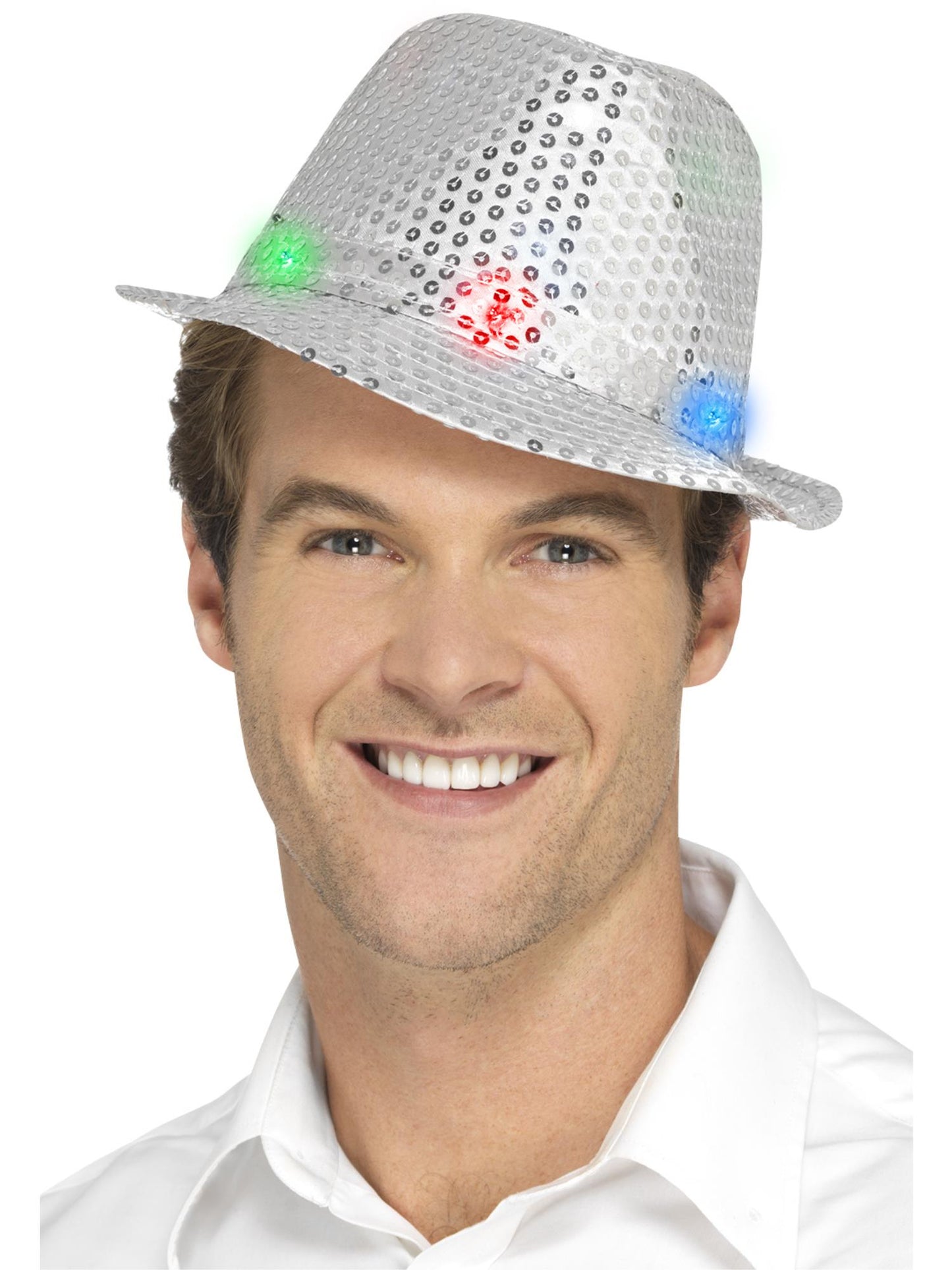 Smiffys PARTY Light Up Sequin Trilby Hat, Silver für Unisex