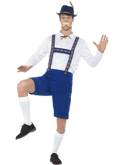 Smiffys Bavarian-Kostüm blau für Herren mit Hemd und Lederhosen – Produktansicht