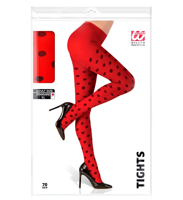 Strumpfhose mit Marienkäfer-Motiv in Rot und Schwarz, 70 DEN blickdicht