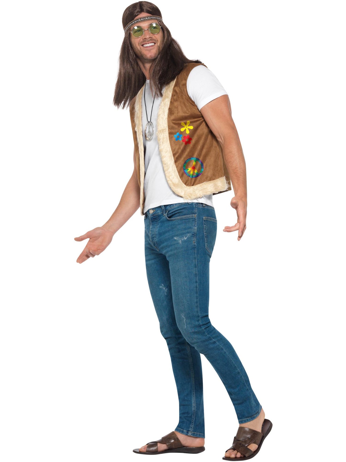 Smiffys Hippie Waistcoat, Unisex, Brown AC