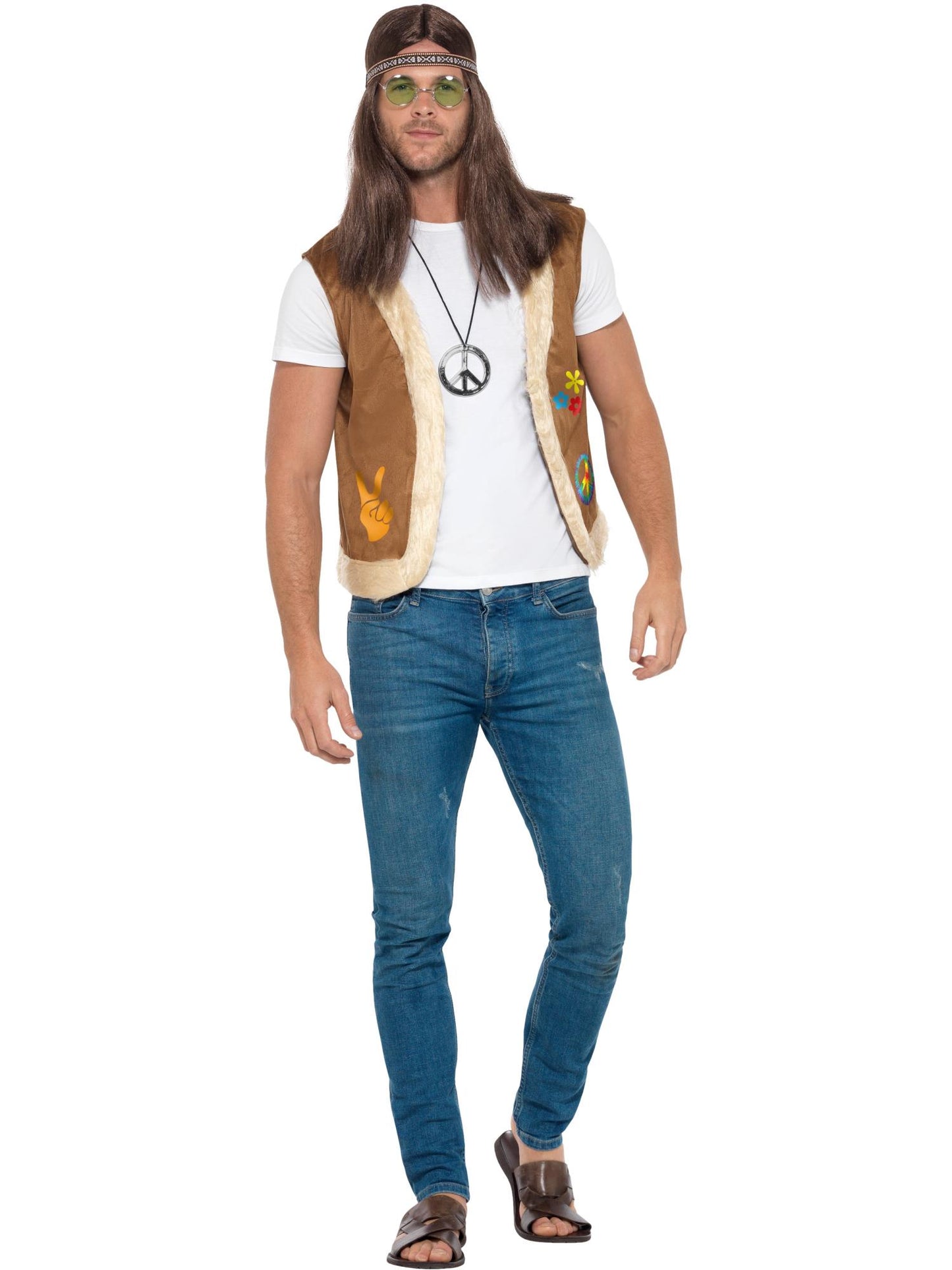Smiffys Hippie Waistcoat, Unisex, Brown AC
