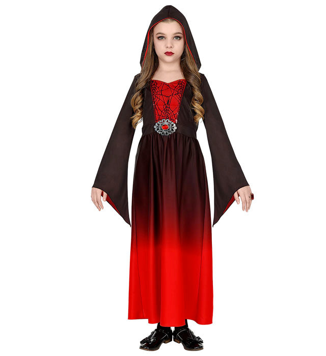 Schwarzes GOTHIC GIRL Kleid mit Kapuze für Fasnacht und Halloween
