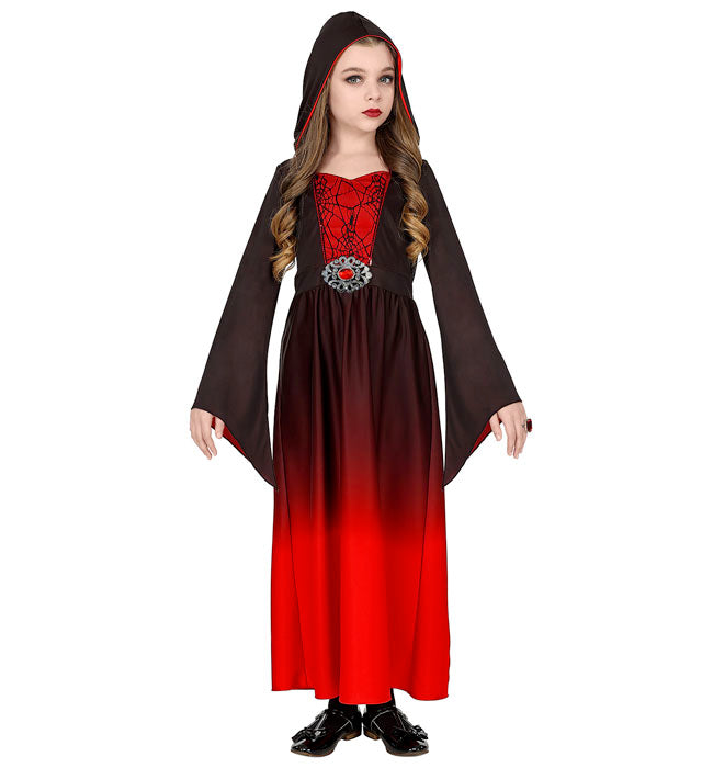 Schwarzes GOTHIC GIRL Kleid mit Kapuze für Fasnacht und Halloween