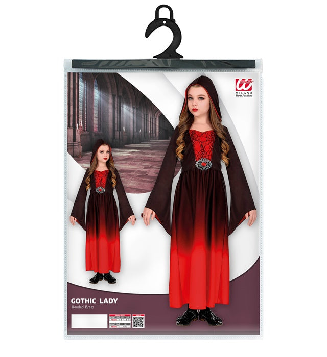 Schwarzes GOTHIC GIRL Kleid mit Kapuze für Fasnacht und Halloween