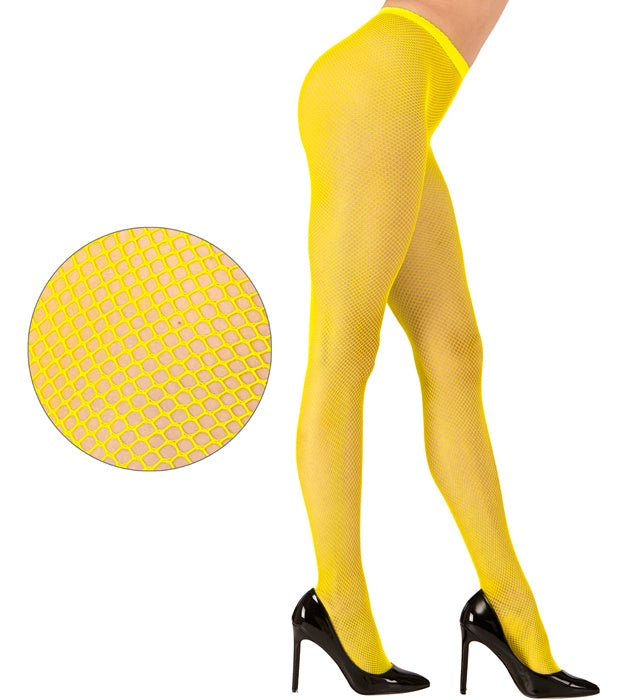 Neon gelbe Netzstrumpfhose für Fasnacht und Karneval