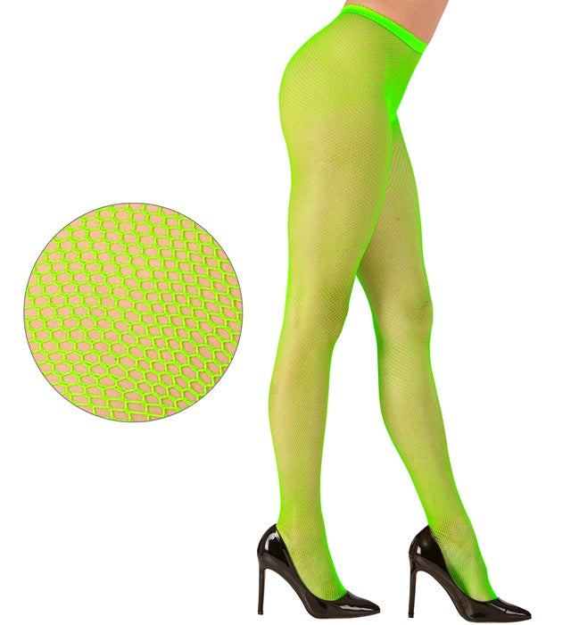 Neon grüne Netzstrumpfhose auf weißem Hintergrund