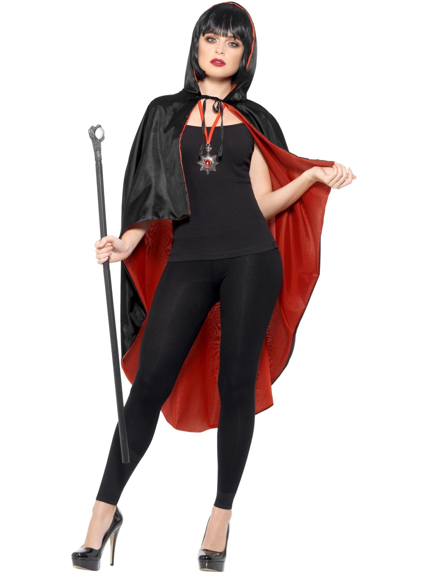 Smiffys Vampire Kit mit wendbarem schwarzem Umhang für Erwachsene – Produktansicht