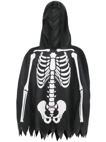 Smiffys Skeleton Kit in Schwarz mit Skelett-Poncho und Handschuhen – Detailansicht
