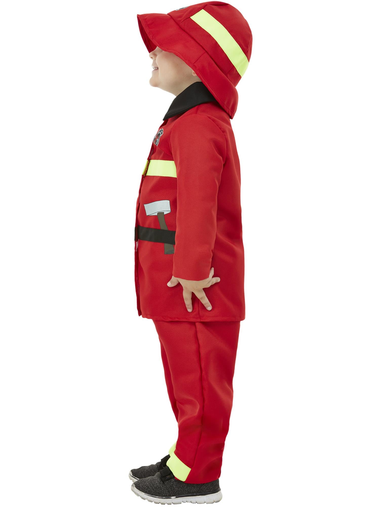 Smiffys FIREMENWOM Feuerwehrkostüm für Kleinkinder in Rot mit Jacke Hose und Hut – Seitenansicht