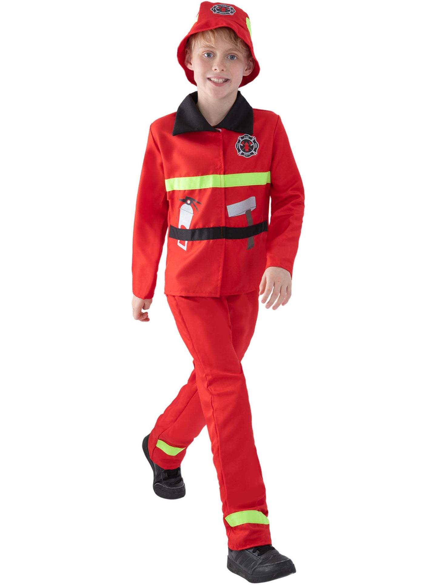 Smiffys FIREMENWOM Feuerwehrkostüm für Kleinkinder in Rot mit Jacke Hose und Hut – Produktansicht