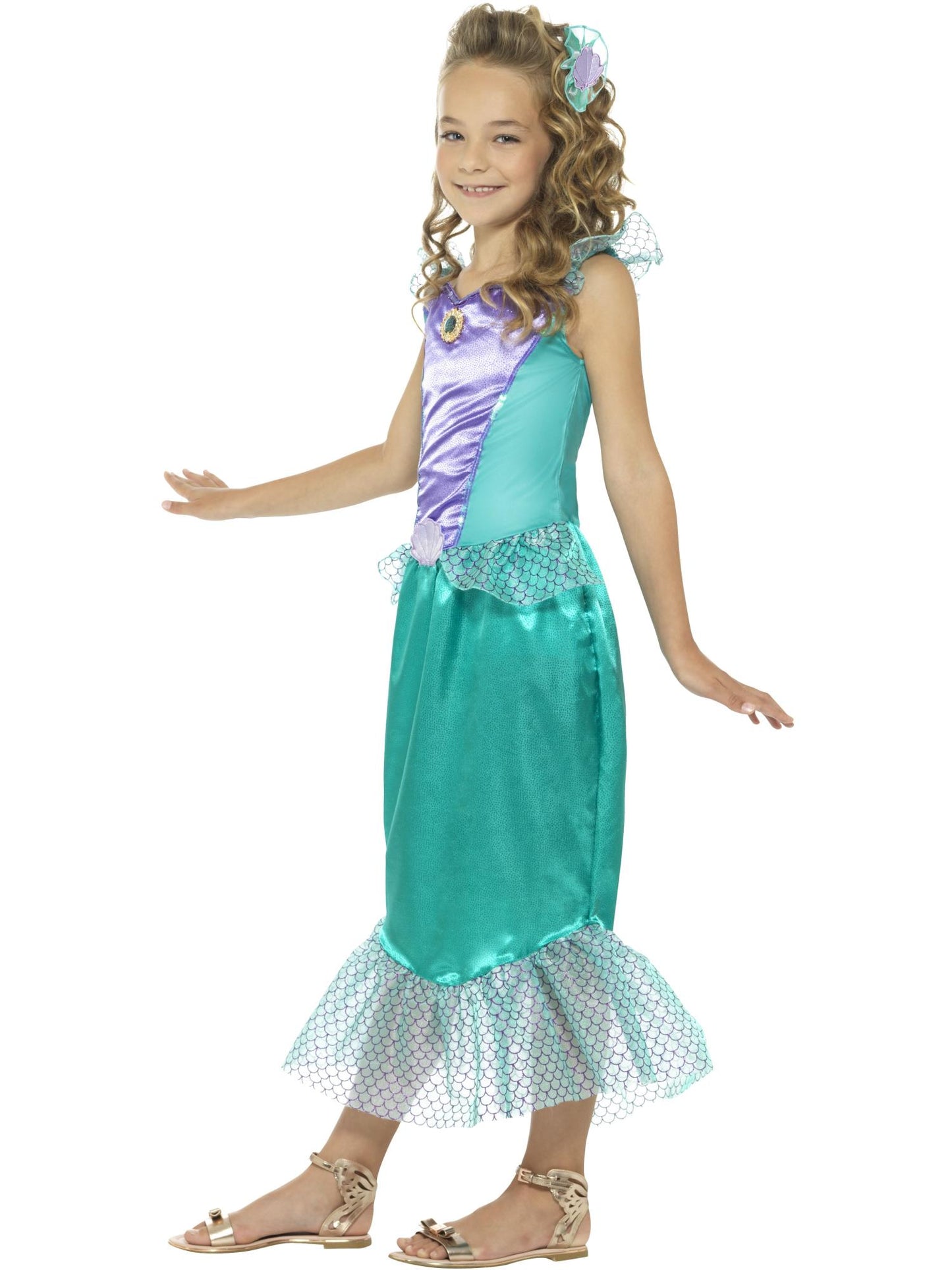 Smiffys Deluxe Mermaid Kostüm in Grün für Mädchen – Seitenansicht