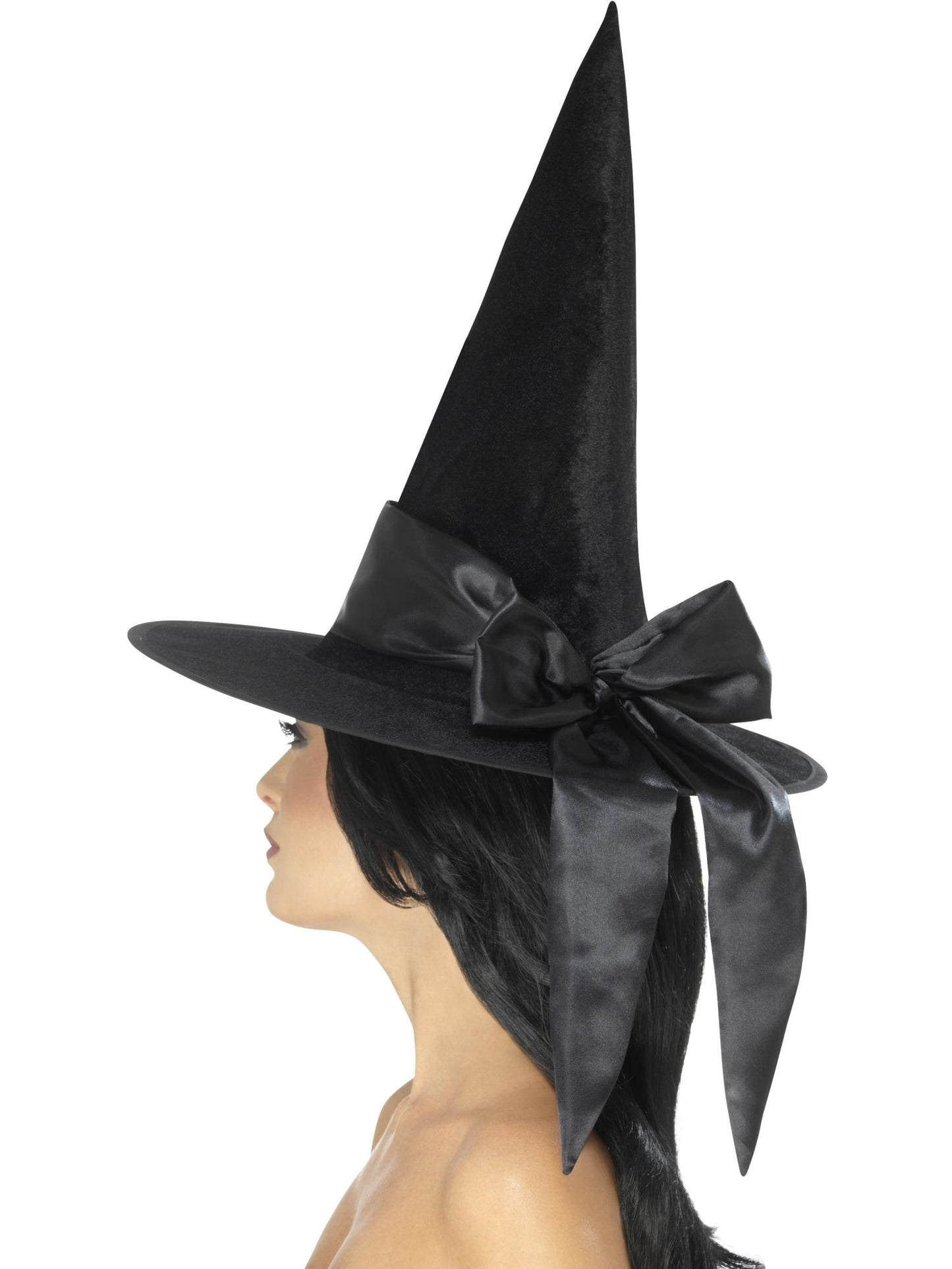 Smiffys Deluxe Witch Hat schwarzer Hexenhut mit Schleife für Damen – Produktansicht