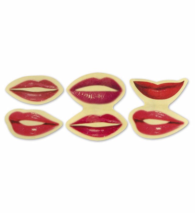 Set von 4 selbstklebenden roten Lippen Küssen als Fasnachts-Accessoire