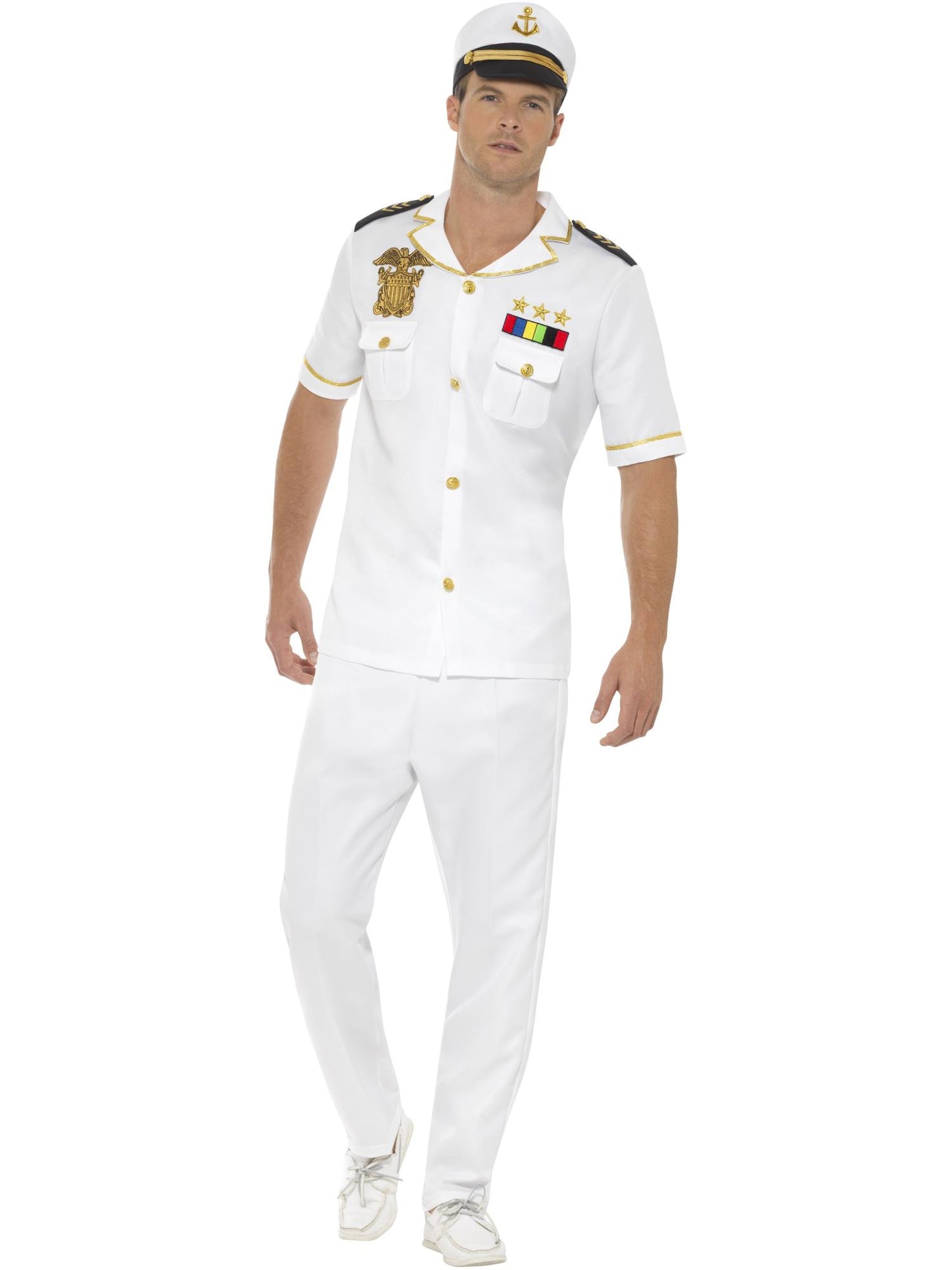 Smiffys AIRFORCE Captain Kostüm für Herren in Weiss mit Oberteil, Hose und Hut – Produktansicht