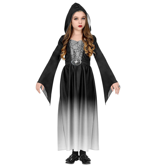 Gothic Girl schwarzes Kleid mit Kapuze für Fasnacht und Mottoparty