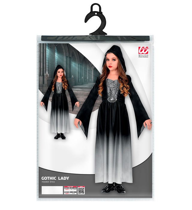 Gothic Girl schwarzes Kleid mit Kapuze für Fasnacht und Mottoparty