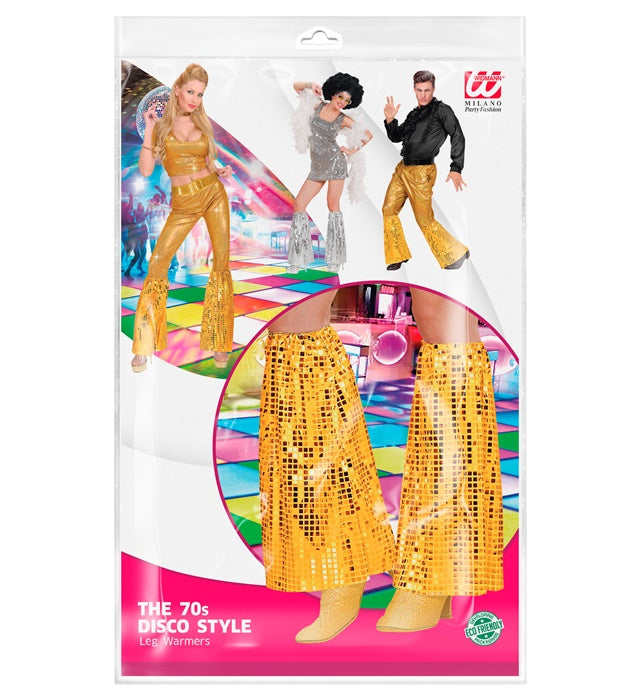 Goldene Pailletten Stulpen im 70er Disco Stil als Fasnacht Accessoire