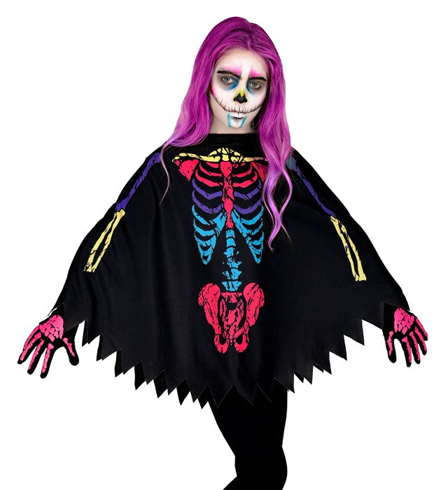 "BUNTES SKELETT" (Poncho) Schwarz