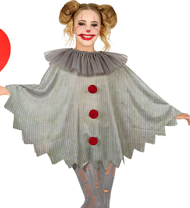 HORROR CLOWN Poncho mit blutigen Clown-Motiven für Fasnacht und Halloween