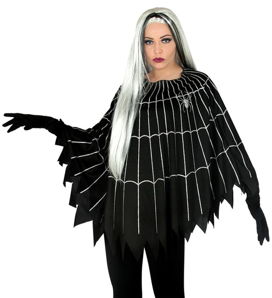Poncho mit Spinnen- und Netz-Motiv als Kostümzubehör für Fasnacht