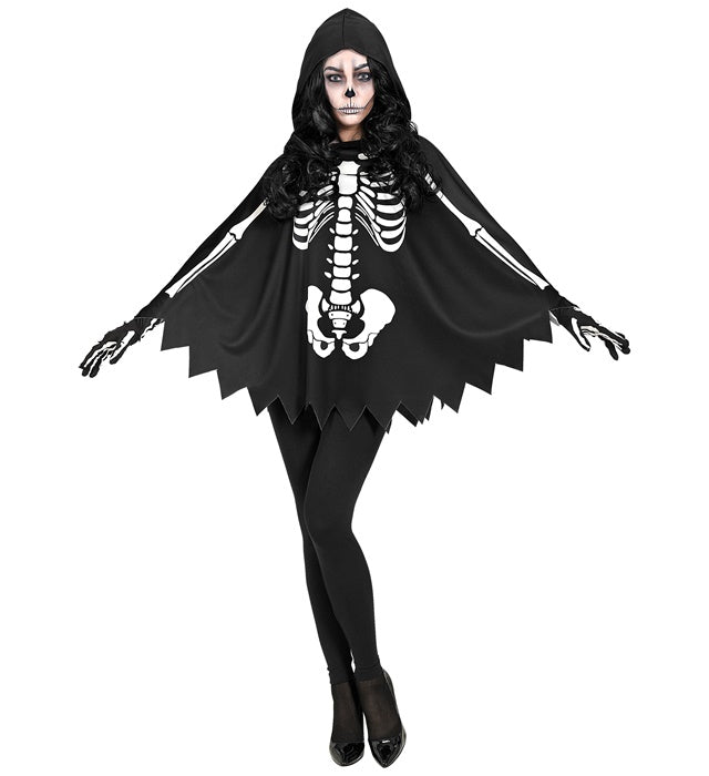 Skelett-Poncho mit Kapuze in Schwarz-Weiss für Halloween und Fasnacht