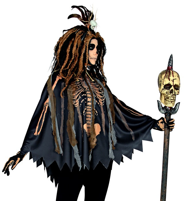 Voodoo Priesterin Poncho mit Kapuze für Fasnacht und Halloween Kostüm