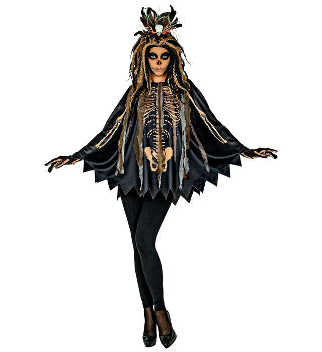 Voodoo Priesterin Poncho mit Kapuze für Fasnacht und Halloween Kostüm